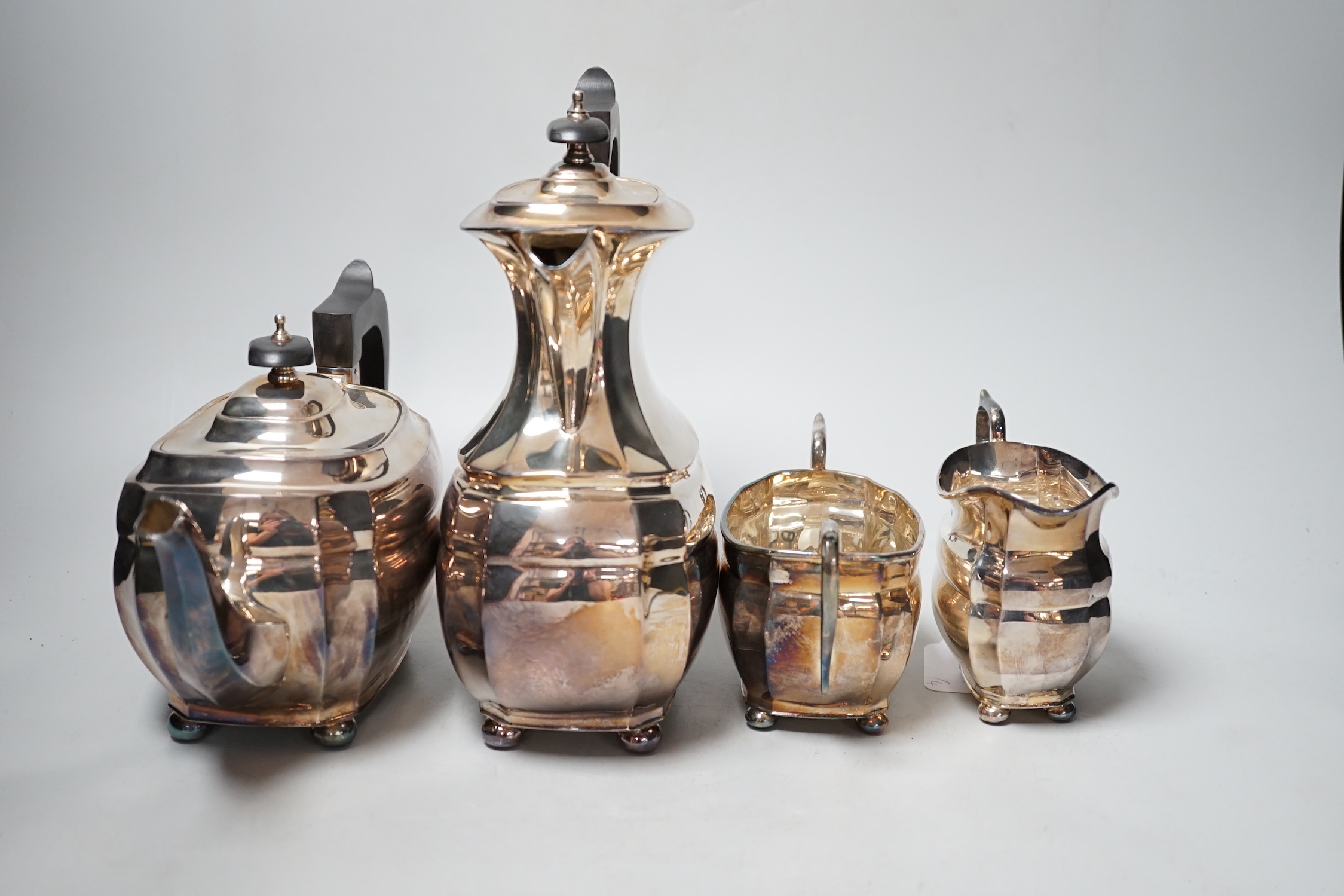 An Elizabeth II silver four piece tea set, S.J. Rose, Sheffield, 1968, gross weight 55.2oz.